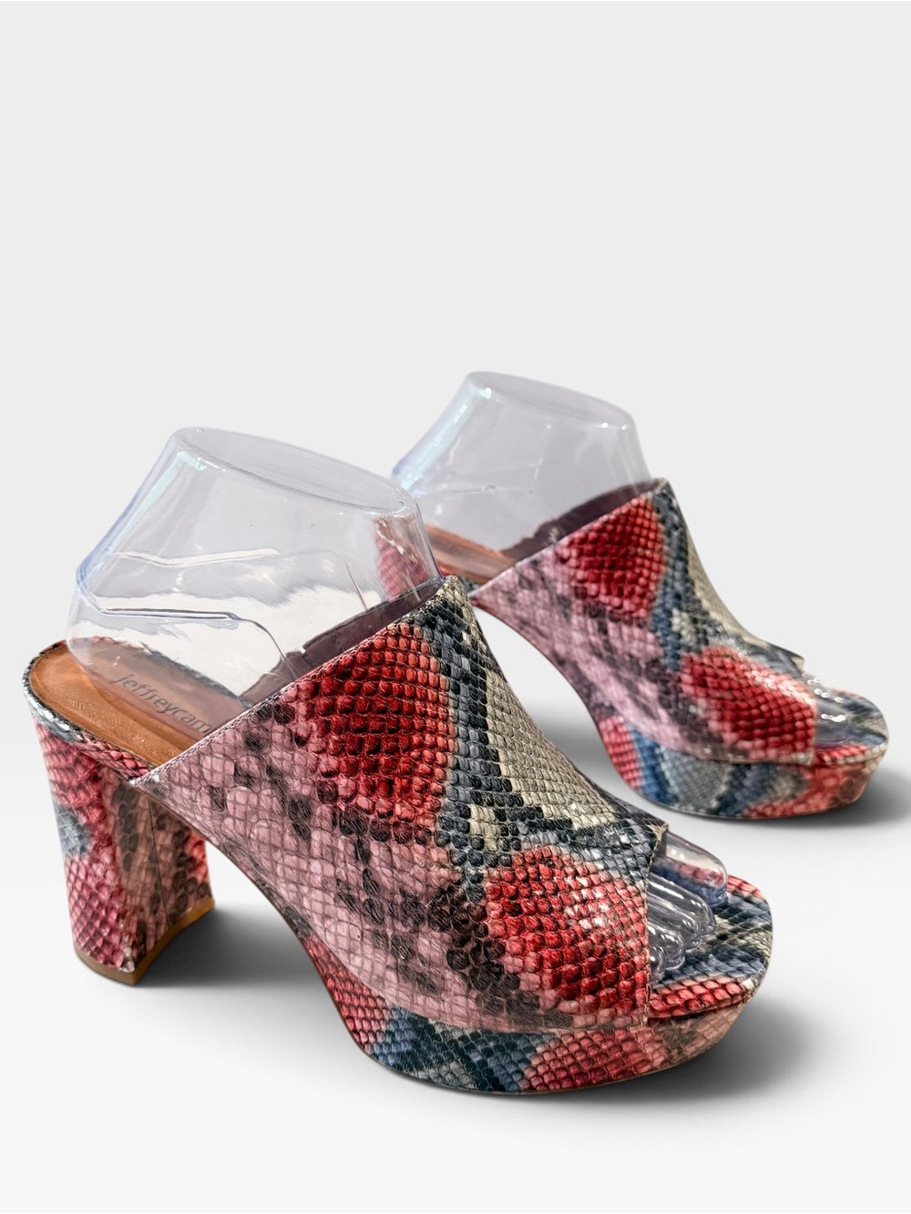 Jeffrey Campbell Pilar-2 Multicolor Snake Leather Platform Mules Size 8 Heels
